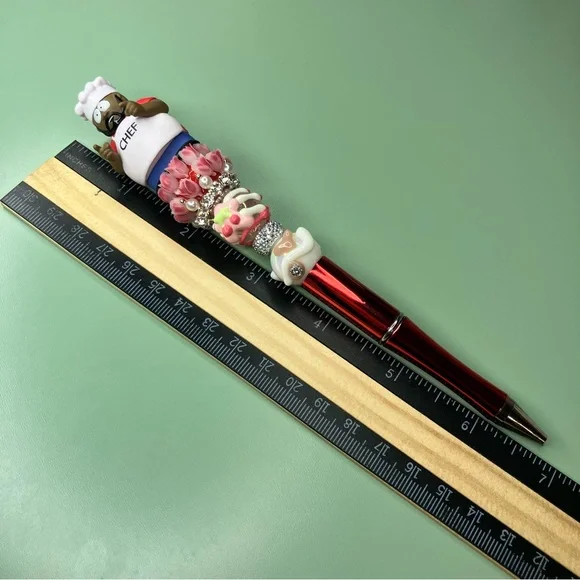 Chef Repurposed South Park Figure Beaded Pen with Red Accents Flowers Cherries - Picture 5 of 5